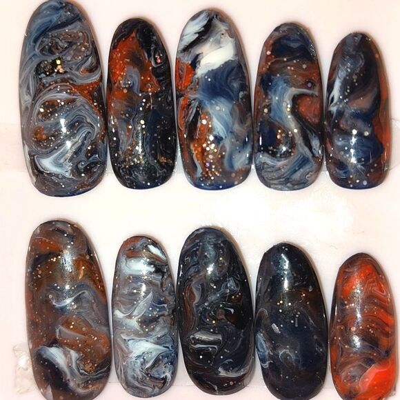 Hand crafted custom print 10pc short acrylic press on nails sz medium - Picture 4 of 6